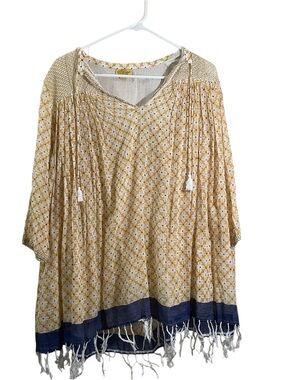Roberta Roller Rabbit Boho Tassel V-Neck Tunic Top Light Weight